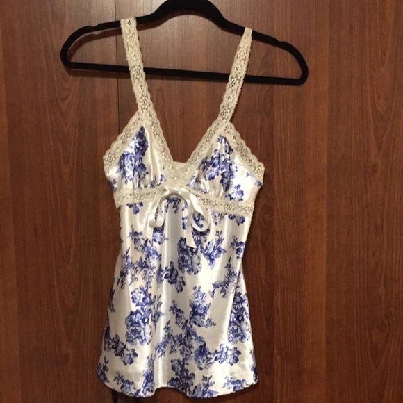 Satin/Lace Lingerie Camisole🤍Cream/Blue💙CATO (S) - Picture 1 of 7